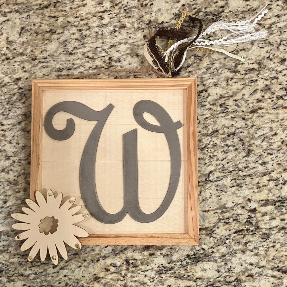 Handmade 10x10 Wooden W Monogram Wall Decor with Floral Accent